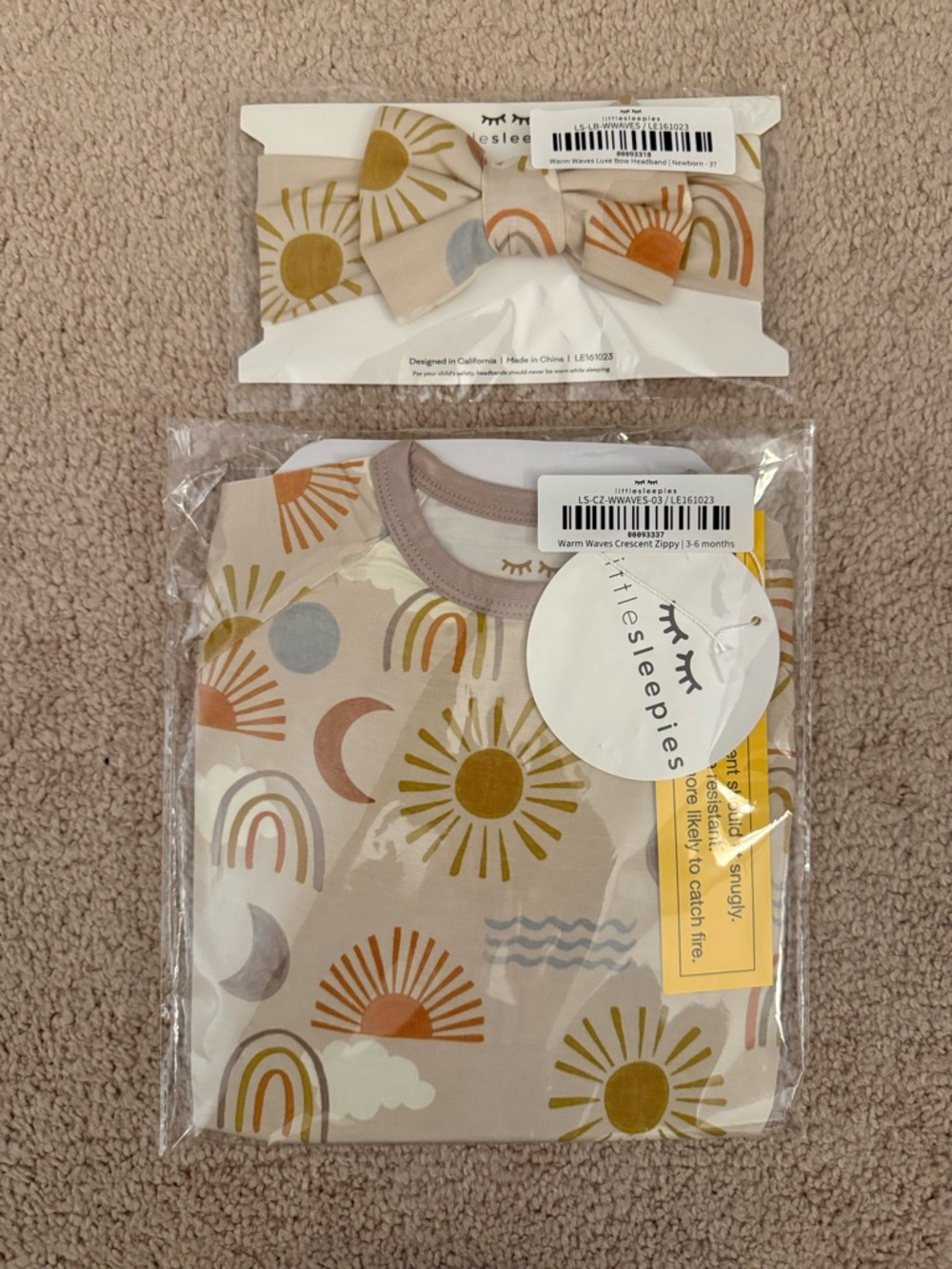 Little Sleepies Desert Sunrise/Warm Waves Crescent Zippy & Bow Headband